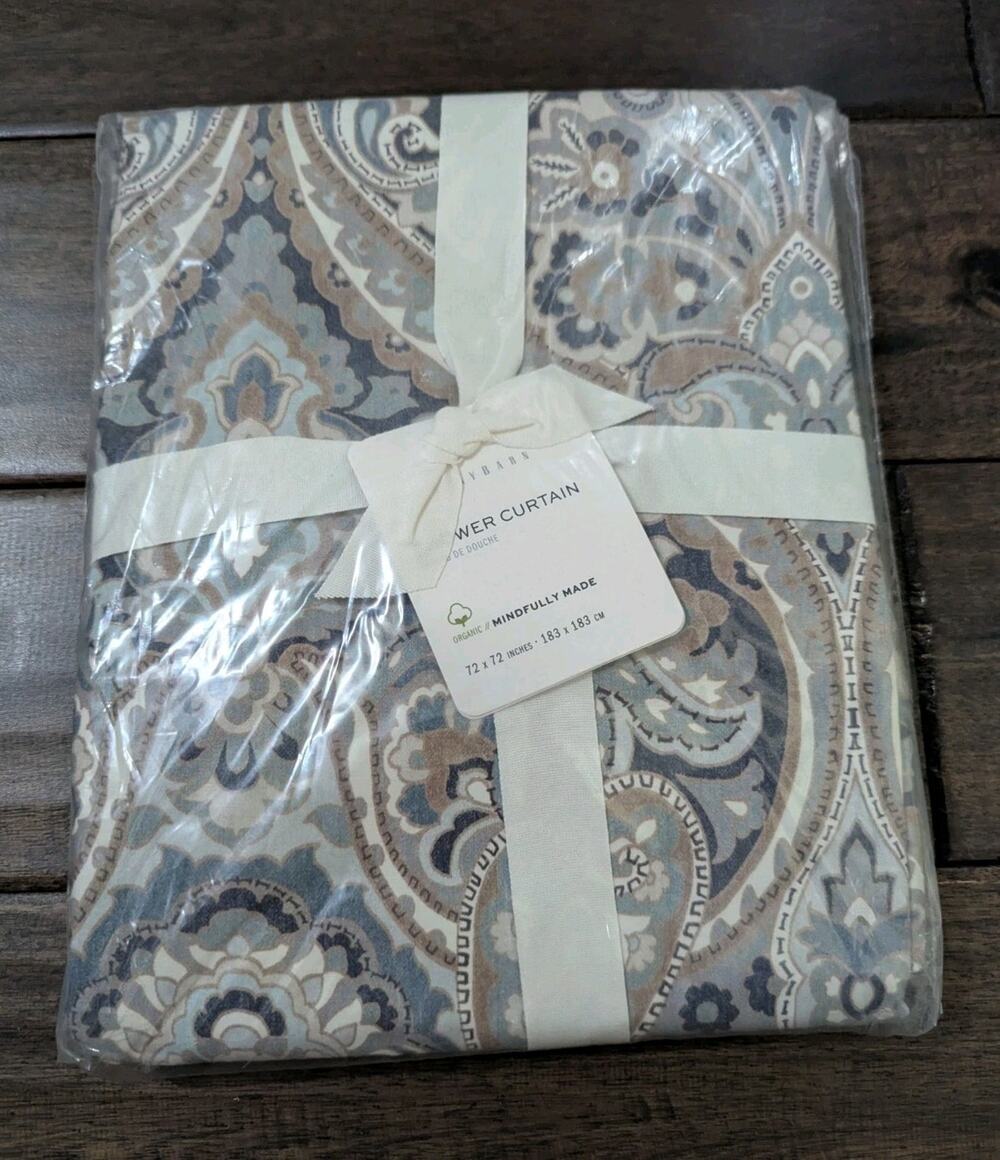Pottery Barn Organic Mackenna Paisley Shower Curtain 72x72 New Soft Blue Multi